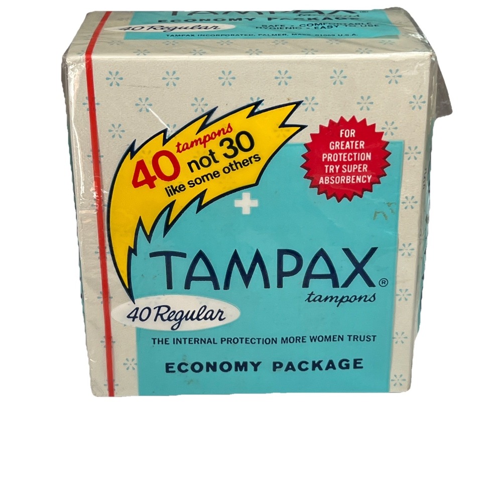 Vintage Tampax Tampons 40 Regular 1970s-80s Unopened Box‎ w/Cellophane NOS Prop